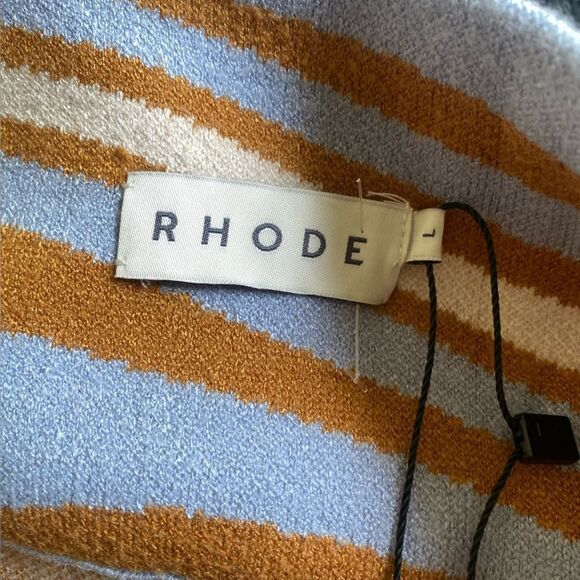 RHODE Ettie Floral Knit Midi Skirt Blue Brown Maxi Pencil Skirt Slit NWT L - Picture 11 of 12